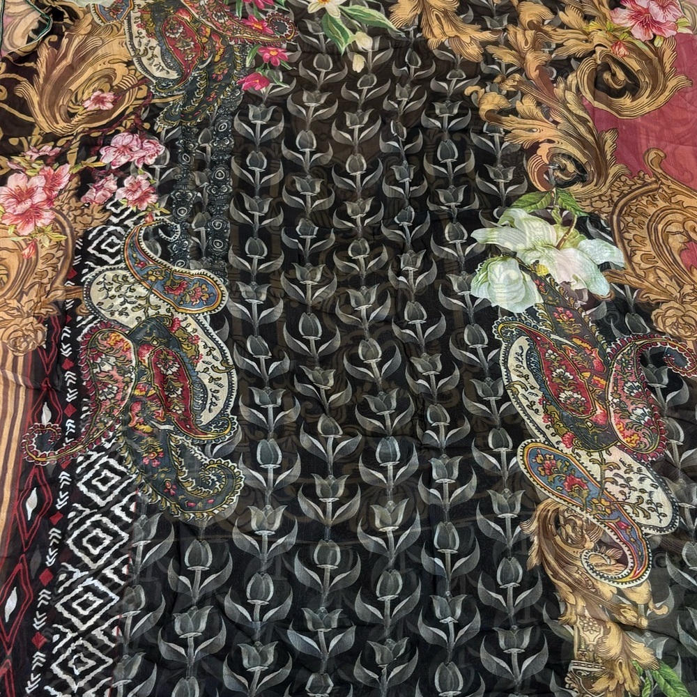 Oversized Baroque Floral & Paisley Scarf | Wrap Dark Romantic Chiffon Shawl